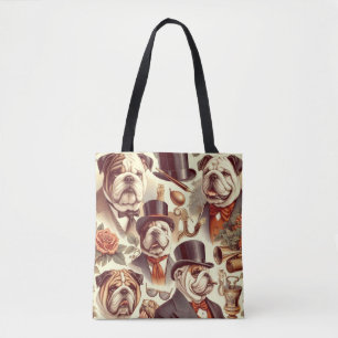 Bolsa Tote Ilustração Inglesa Vintage Bulldog Invisível