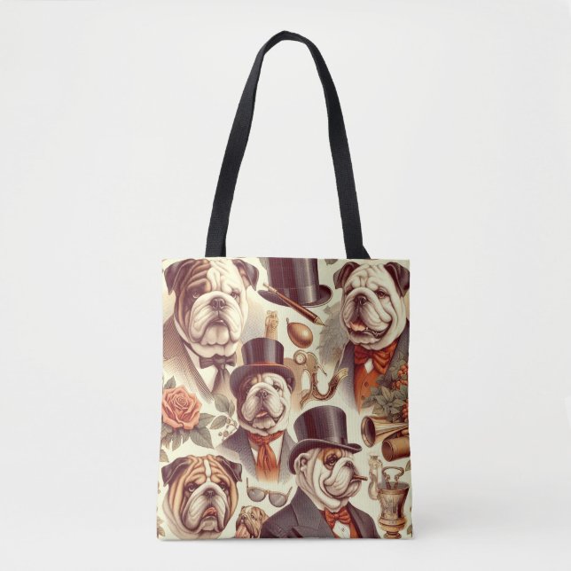 Bolsa Tote Ilustração Inglesa Vintage Bulldog Invisível (Frente)