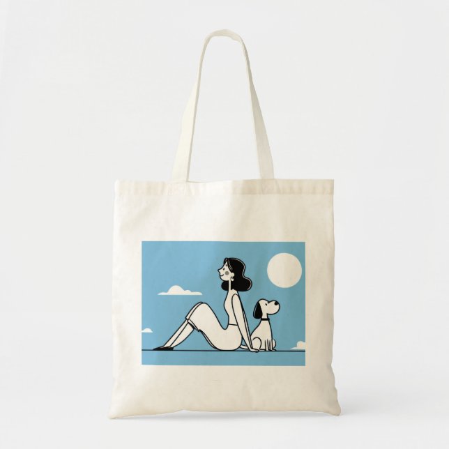 Bolsa Tote Ilustração Minimalista de Mulher e Cachorro (Frente)