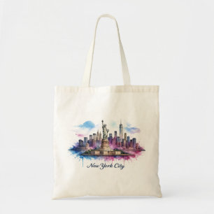 Bolsa Tote Ilustração Pastel da Estátua da Liberdade em NYC