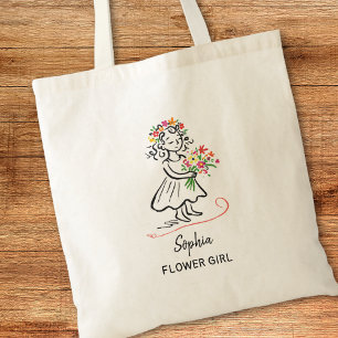 Bolsa Tote Ilustração Personalizada de Menina de Flores Desen