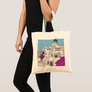 Bolsa Tote Ilustração química da Grécia da ilha Oia Santorini