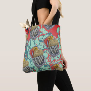 Bolsa Tote Ilustração Retro de Lata de Sardinha em Óleo Abstr