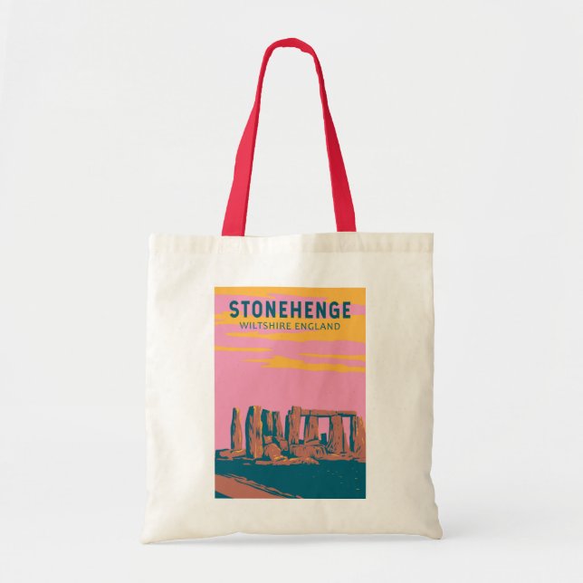 Bolsa Tote Ilustração Retroativa de Viagem de Arte Stonehenge (Frente)