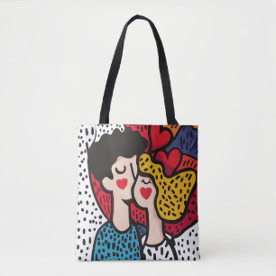 Bolsa Tote Ilustração Romântica de Arte Pop de um Casal Adorá