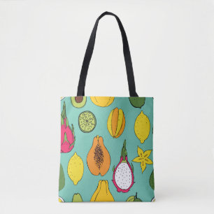 Bolsa Tote Ilustração sem costura da Fruta Vintage