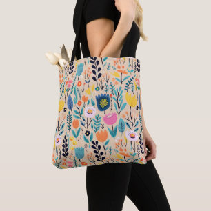 Bolsa Tote Ilustração Simples de Arte Folclórica Moderna