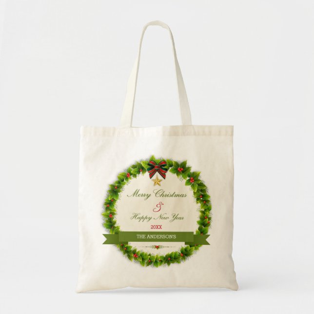 Bolsa Tote Ilustração tradicional da coroa de Natal (Frente)