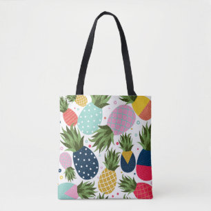 Bolsa Tote Ilustração uniforme de abacaxi, colorida 