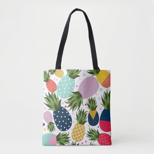 Bolsa Tote Ilustração uniforme de abacaxi, colorida  (Frente)