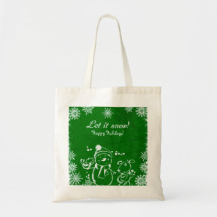 Bolsa Tote Ilustração Verde E Branca - Feliz Natal