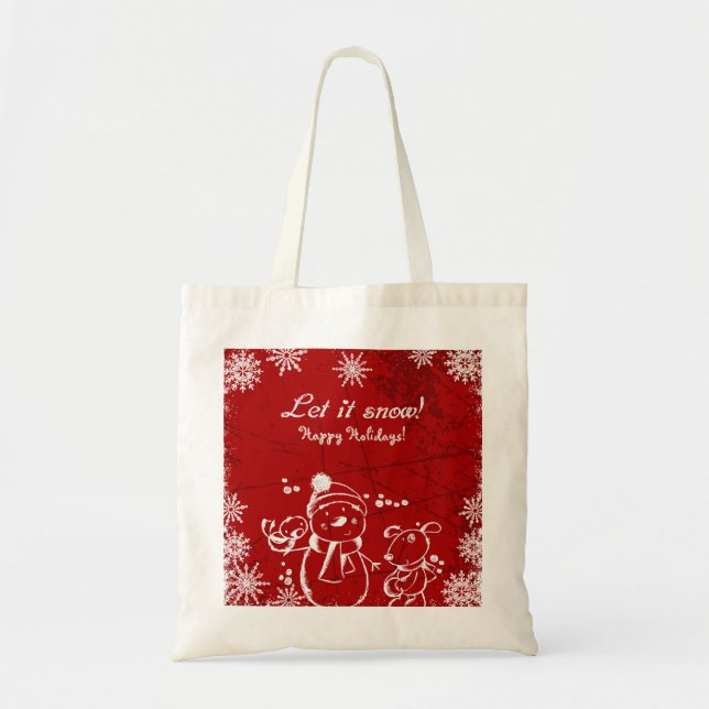 Bolsa Tote Ilustração Vermelha E Branca - Feliz Natal (Frente)