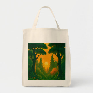 Bolsa Tote Ilustração Vibrante da Floresta ao Pôr do Sol