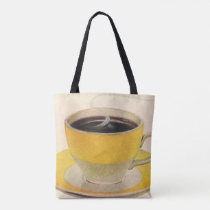 Bolsa Tote Ilustração Vintage Café em uma Xícara Amarela