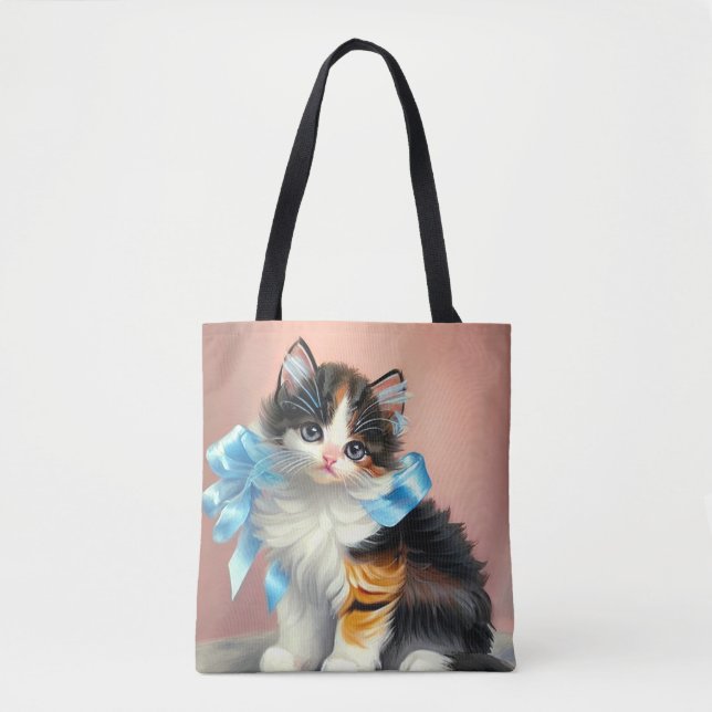 Bolsa Tote Ilustração Vintage Calico Kitten (Frente)