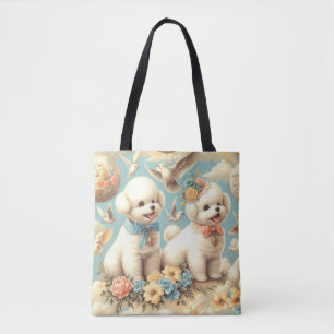 Bolsa Tote Ilustração Vintage Cute Bichon Frisé