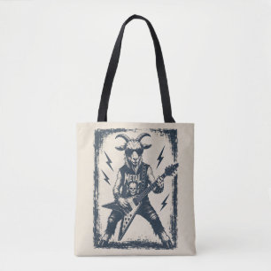 Bolsa Tote Ilustração Vintage de Cabra Heavy Metal Engraçada