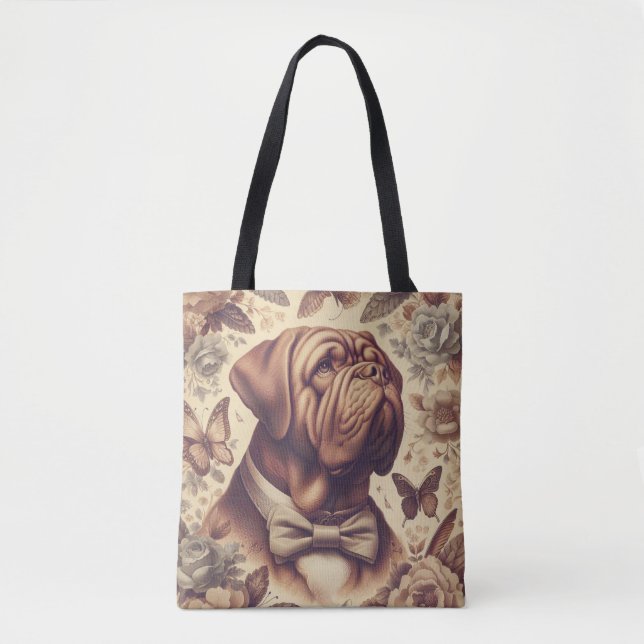 Bolsa Tote Ilustração Vintage Dogue de Bordeaux (Frente)