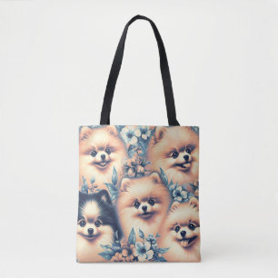 Bolsa Tote Ilustração Vintage Pomeranian Dog