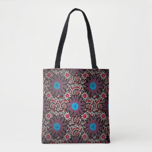 Bolsa Tote Ilustração Vintage. Púrpura étnica folclórica, ver