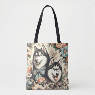 Bolsa Tote Ilustração Vintage Siberian Husky