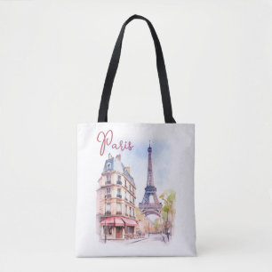 Bolsa Tote Ilustração Watercolor da Torre Eiffel de Paris