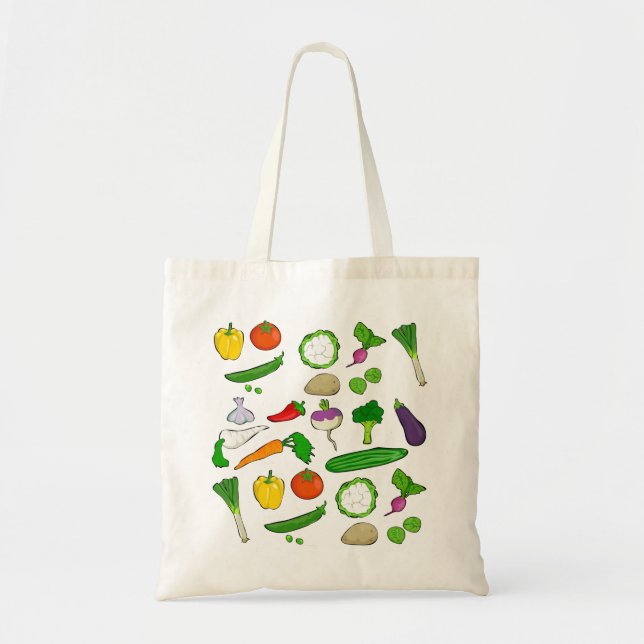 Bolsa Tote Ilustrações de Produtos Hortícolas Mistos (Frente)