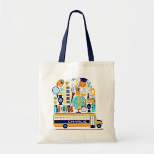 Bolsa Tote Ilustrações Escolares Nome personalizado sacos de