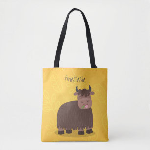 Bolsa Tote Imagem animada de relva feliz comendo iaque engraç