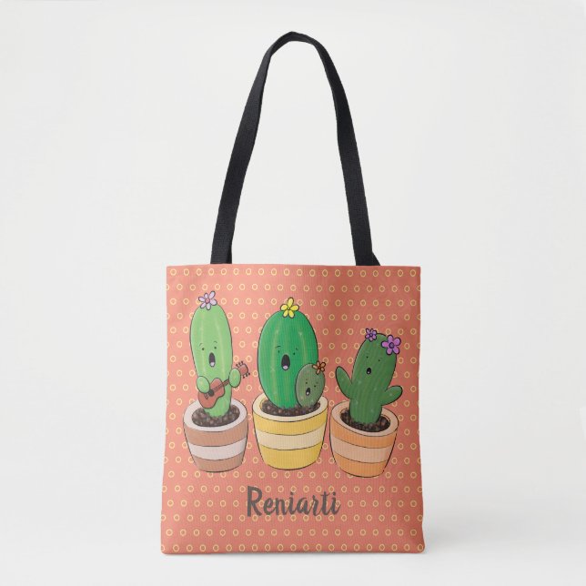 Bolsa Tote Imagem de desenho animado cacto cacto cacto cáusti (Frente)