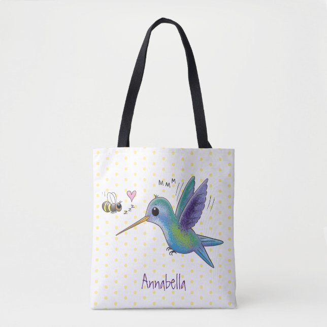 Bolsa Tote Imagem de desenho animado de bee hummingbird (Frente)