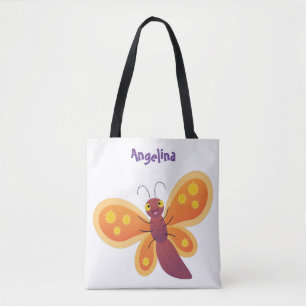 Bolsa Tote Imagem de desenho animado de borboleta laranja fel