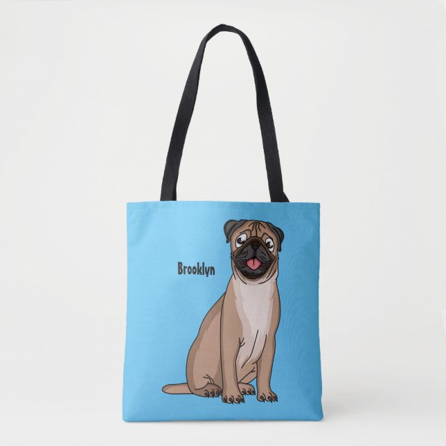Bolsa Tote Imagem de desenho animado de cachorro feliz e engr (Frente)