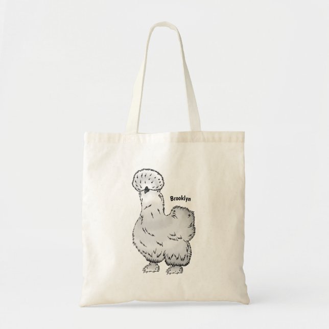 Bolsa Tote Imagem de desenho animado de frango Silkie (Frente)
