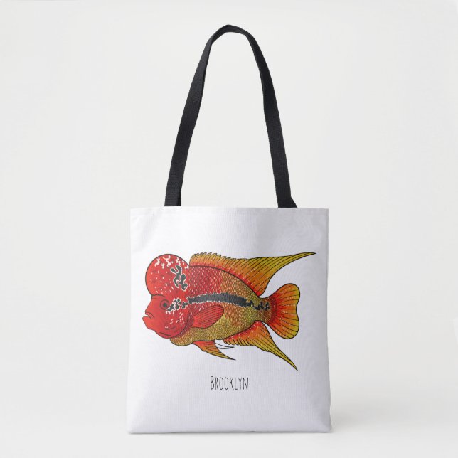 Bolsa Tote Imagem de desenho animado de peixes-cichlid-Flor (Frente)
