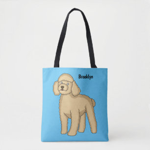Bolsa Tote Imagem de desenho animado de poodle marrom feliz