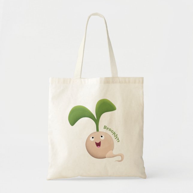 Bolsa Tote Imagem de desenho animado de sementes felizes e bo (Frente)