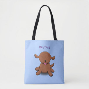 Bolsa Tote Imagem de desenho azul de cachorro feliz e giro