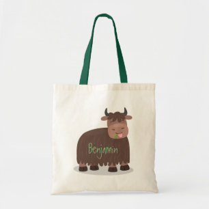 Bolsa Tote Imagem de desenhos animados de grama feliz e engra