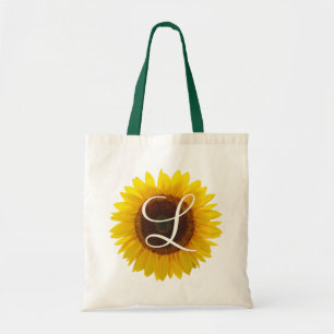Bolsa Tote Imagem de Monograma de Girassol em um Lado