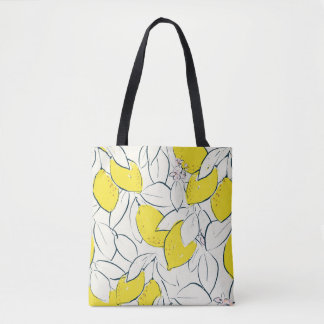 Bolsa Tote Imagem desenhada à mão por fruta de limão amarelo 