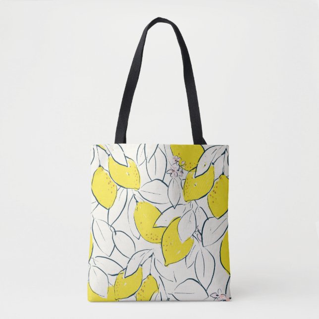 Bolsa Tote Imagem desenhada à mão por fruta de limão amarelo  (Frente)