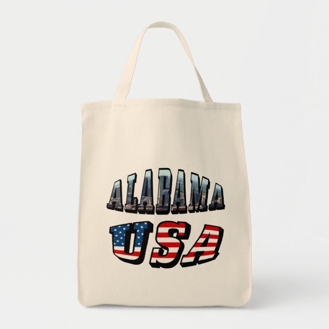 Bolsa Tote Imagem do Alabama e bandeira dos EUA Font (Frente)