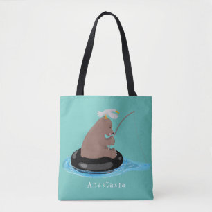 Bolsa Tote Imagem do desenho animado de pesca de filhotes de 