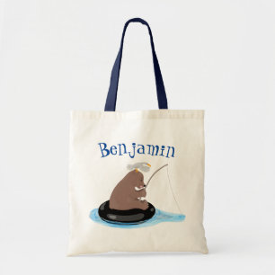Bolsa Tote Imagem do desenho animado de pesca de filhotes de 