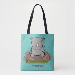 Bolsa Tote Imagem do desenho animado de um bebê Rinoceronte