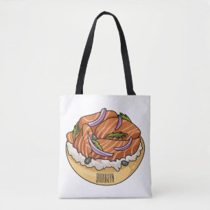 Bolsa Tote Imagem do desenho animado do bagel de salmão