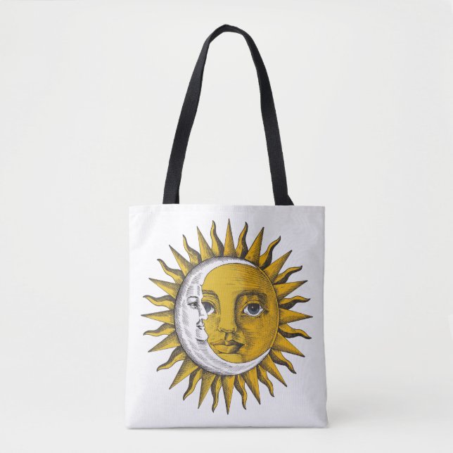 Bolsa Tote Imagem do Sol e da Lua Celestial (Frente)