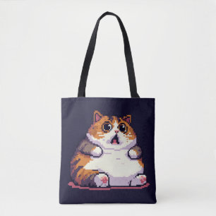 Bolsa Tote Imagem em pixel de gato laranja chocado