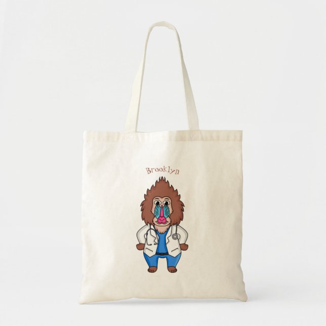 Bolsa Tote Imagem engraçada de cartoon do mandril doutor (Frente)